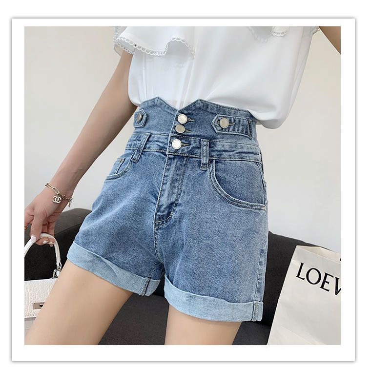 Quần Short Denim Lưng Cao Dáng Ôm Cỡ Lớn Phong Cách Hàn Quốc Thời Trang Cho Nữ