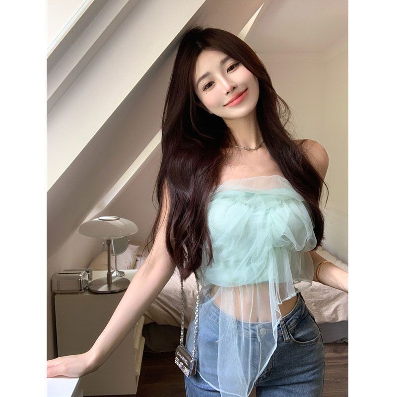 Áo Ống Ngắn Dáng Ôm Bằng Vải Gạc Màu Trơn Gợi Cảm Thời Trang Cho Nữ