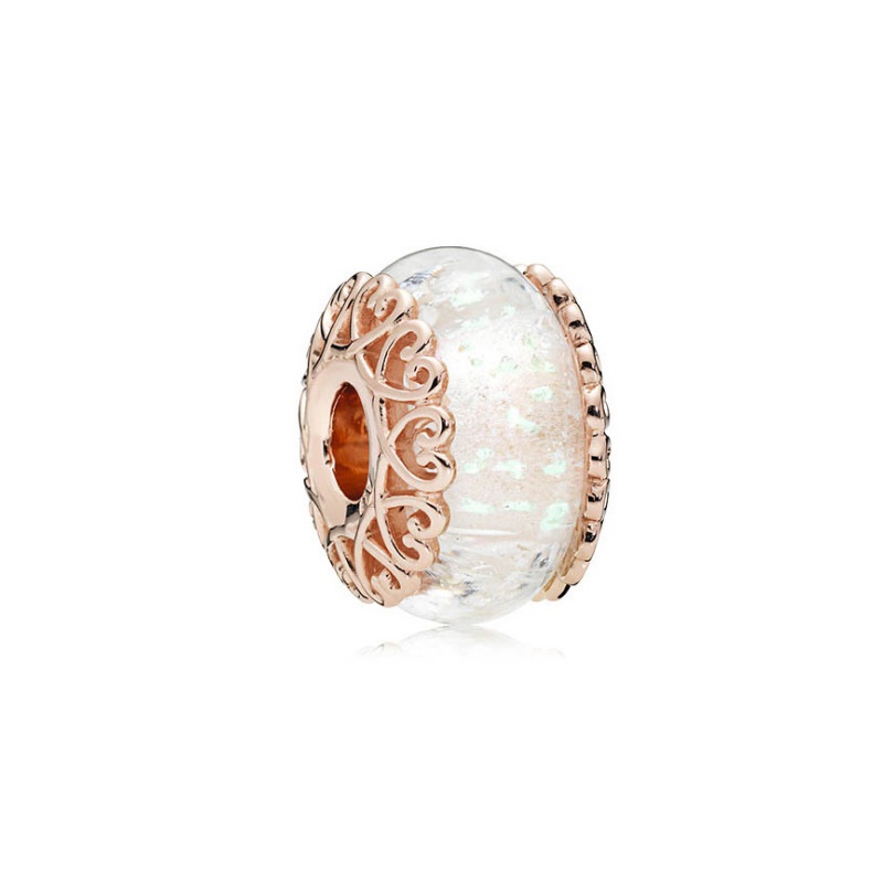 Hạt Charm Mạ Bạc 925Pandora Hình Trái Tim Mặt Kính Gợn Sóng Bằng Bạc 925