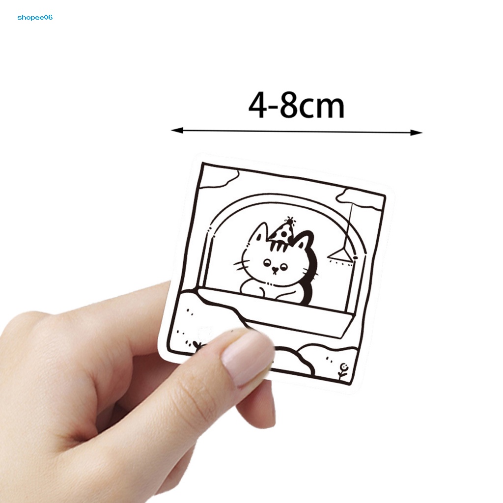Bộ 60 Miếng Dán Hình Mèo Trắng Đen Tự Dính Không Phai Màu Có Thể Tháo Gỡ Dùng Trang Trí Điện Thoại