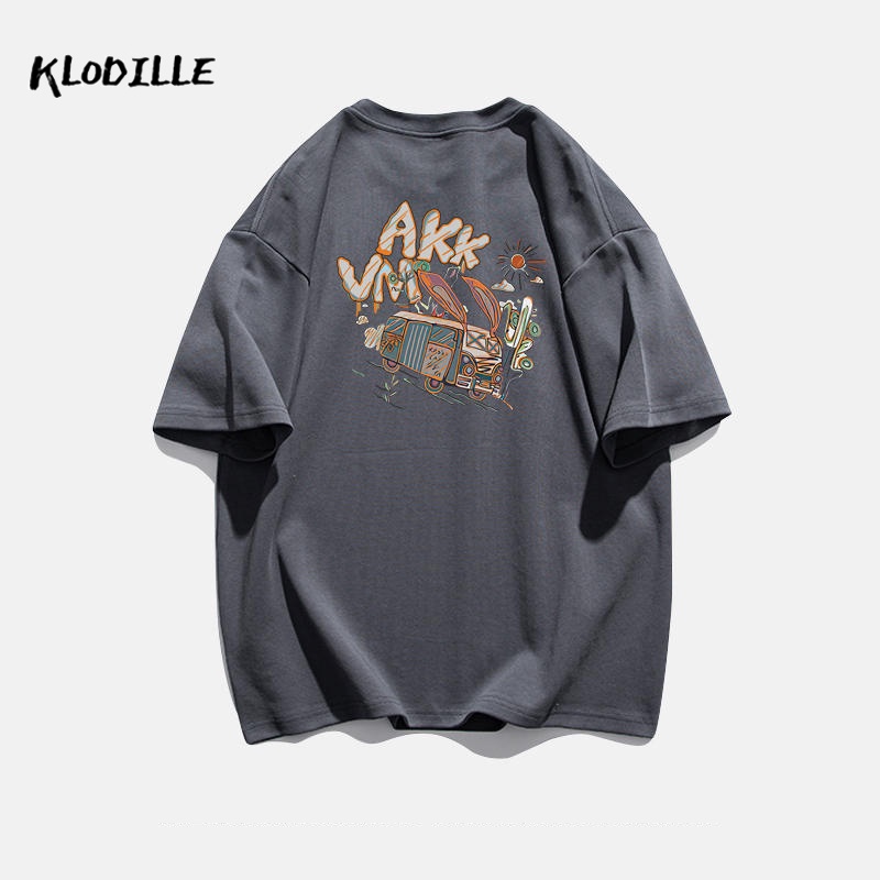 KLODILLE Áo Thun 100% Cotton Tay Ngắn Dáng Rộng In Hoạ Tiết Đơn Giản Trẻ Trung Cho Nam Giới Local Brand