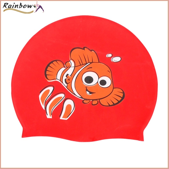 Mũ Bơi Silicon Chống Thấm Nước In Họa Tiết Hoạt Hình Cá Dễ Thương Cho Bé