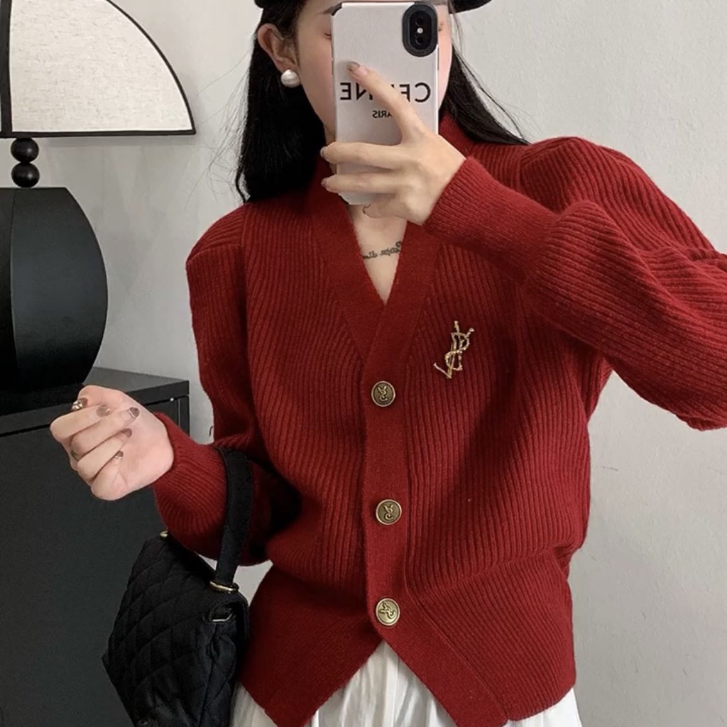 Áo Khoác Cardigan Dệt Kim Cổ Chữ V Dáng Ngắn Thời Trang Cho Nữ