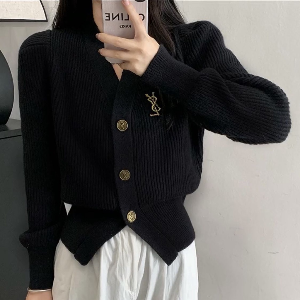 Áo Khoác Cardigan Dệt Kim Cổ Chữ V Dáng Ngắn Thời Trang Cho Nữ