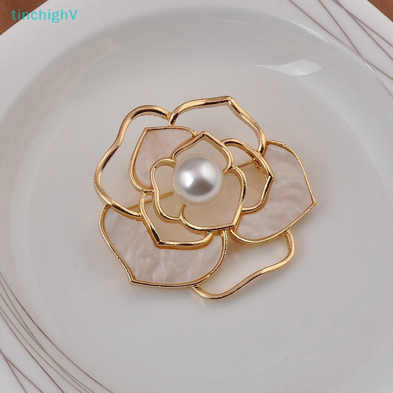 Ghim Cài Áo Hình Hoa Trà Đính Ngọc Trai Thời Trang Cho Nữ