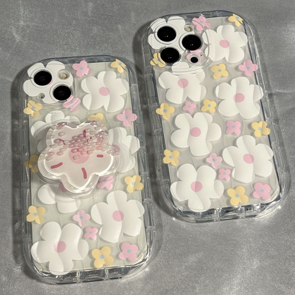 Ốp Điện Thoại TPU Dẻo Họa Tiết Hoa Màu Hồng Kèm Giá Đỡ Chống Bụi Bẩn &amp; Rơi Cho IPhone 11 12 13 14 Pro Max