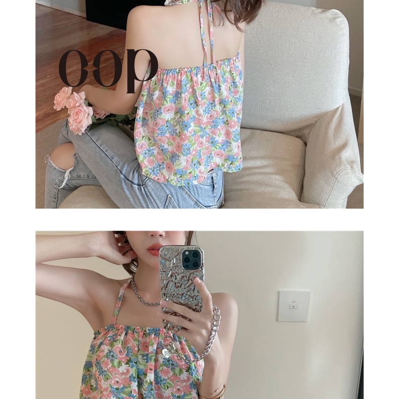 Áo Hai Dây Dáng Ngắn Họa Tiết Hoa Phong Cách Pháp Thời Trang Mùa Hè Quyến Rũ Cho Nữ HZFWC7022