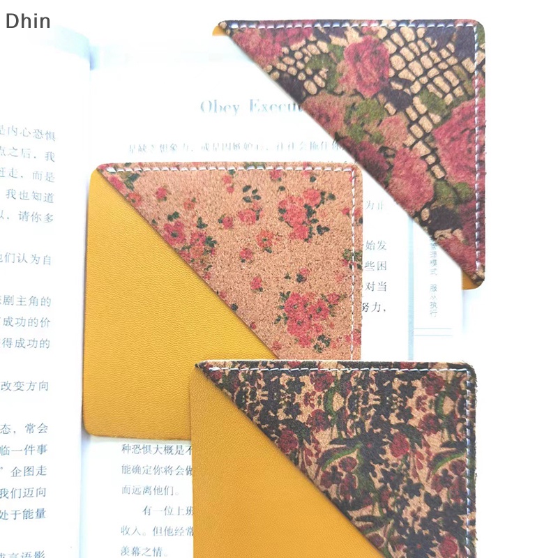[Dhin] Flower Leather Bookmark Portable Gift Rhombus Bookmark Book Page Holder Cork Printed Bookmark Corner Bookmark Stationery Gift COD