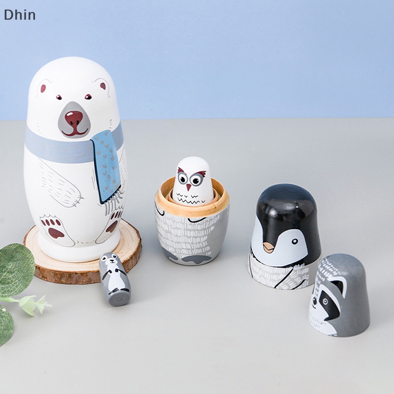 [Dhin] 5 Pcs Cartoon Animal Matryoshka Russian Nesg Dolls Matrioska Babushka COD