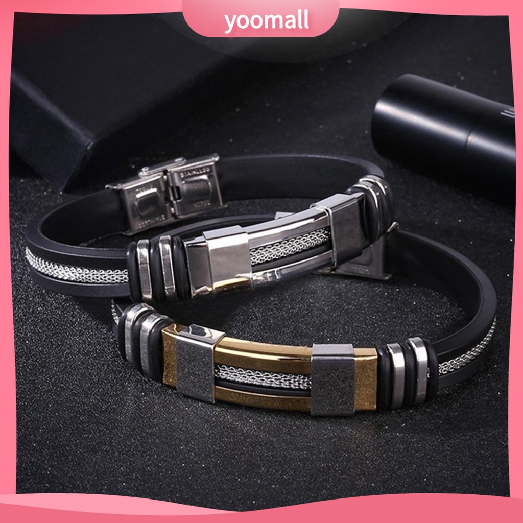 Vòng Tay Silicone Bản Rộng Bằng Thép Không Gỉ Cho Nam