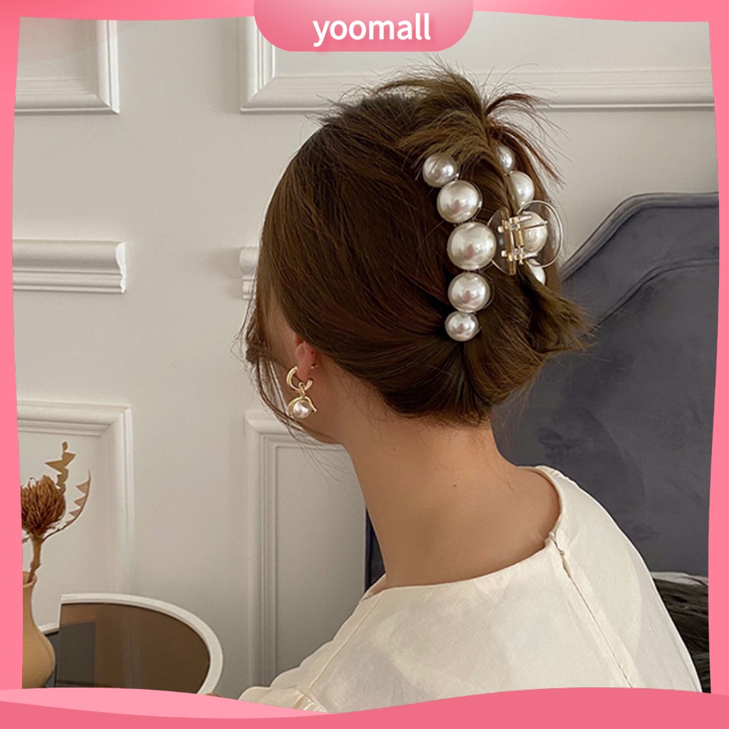 Kẹp Tóc Càng Cua Lớn Bằng Nhựa Đính Ngọc Trai Nhân Tạo Xinh Xắn