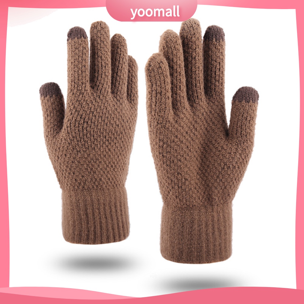 [YM] Găng Tay Len Dệt Kim Dày Dặn Giữ Ấm Mùa Đông Có Thể Dùng Màn Hình Cảm Ứ