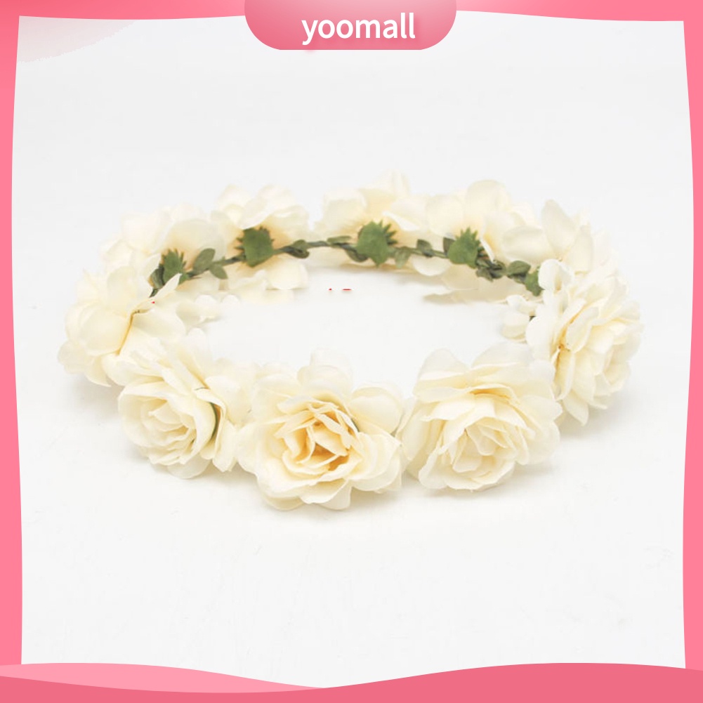 Vòng Hoa Hồng Đội Đầu Phong Cách Bohemia Cho Cô Dâu
