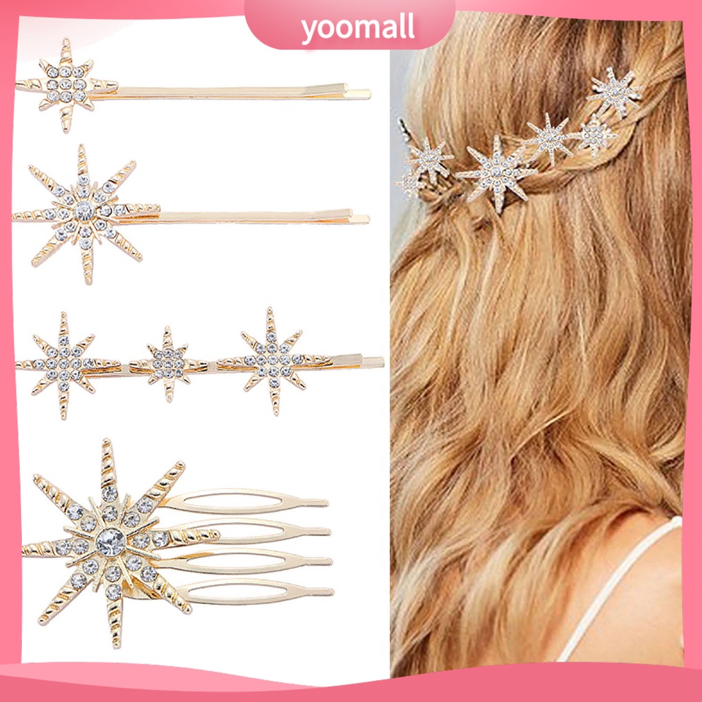 Set 4 Kẹp Tóc Hình Ngôi Sao Đính Đá Thời Trang Cho Cô Dâu