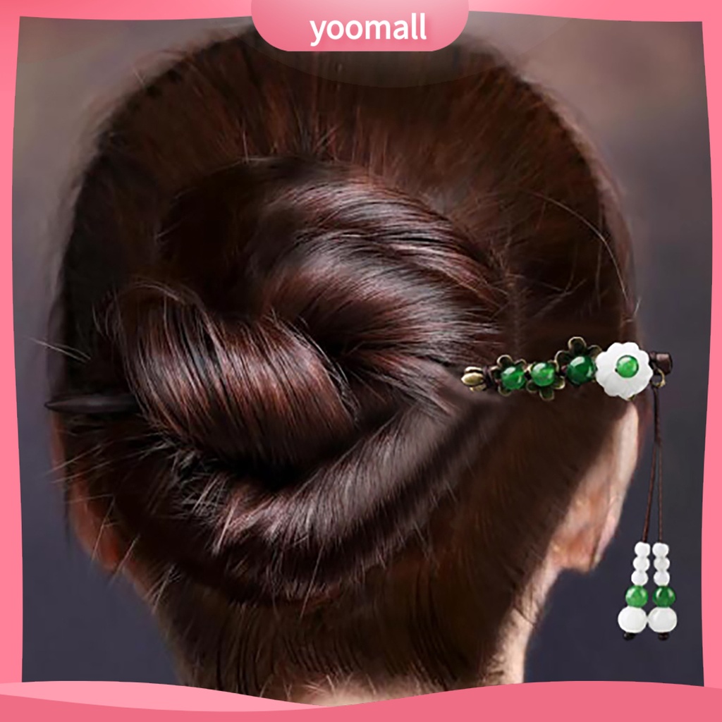 Trâm Cài Tóc Bằng Gỗ Đính Tua Rua Phong Cách Trung Hoa Cổ Điển