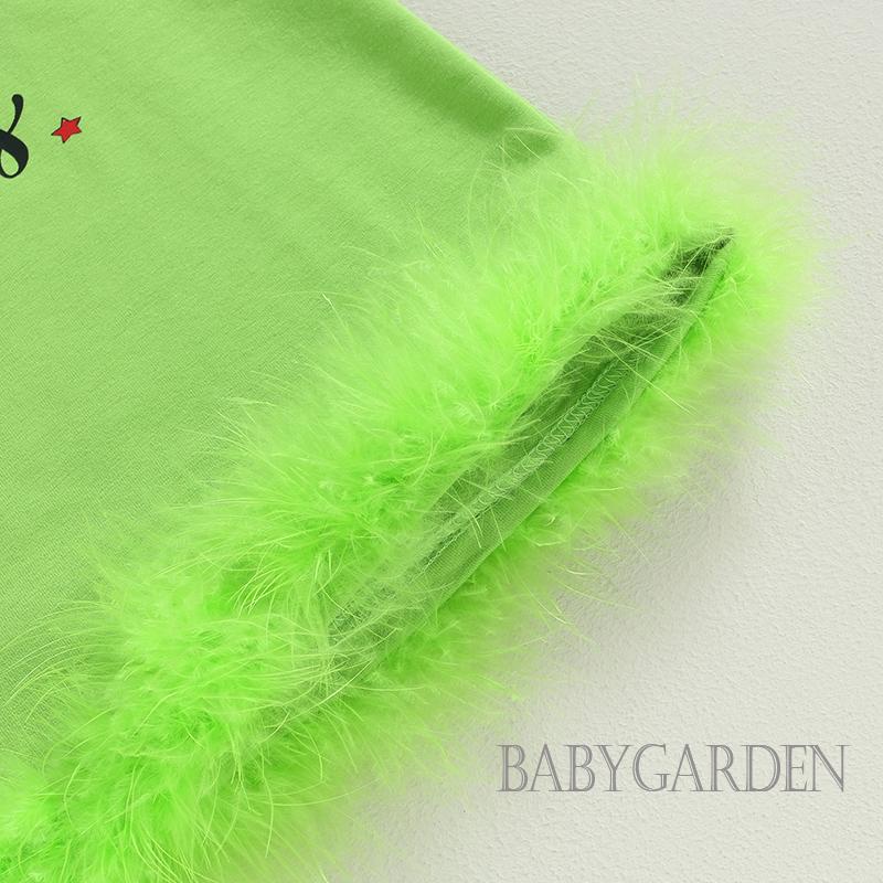 Áo Liền Quần Tay Dài Màu Xanh Lá In Chữ Kèm Nón Dành Cho Bé Gái 6 Tháng-3 Tuổi