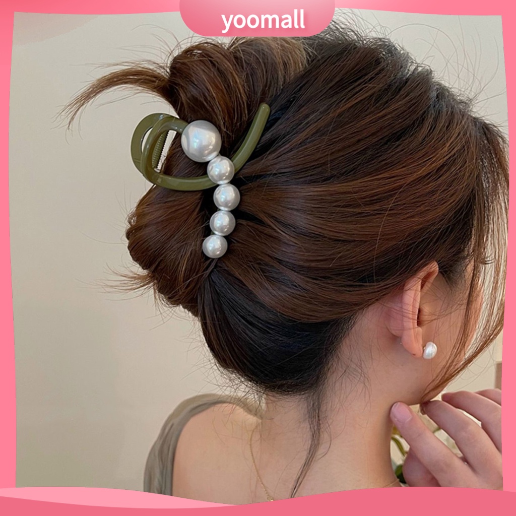 [YM] Kẹp Tóc Móng Vuốt Đính Ngọc Trai Giả Khoét Lỗ Chéo Mạnh Mẽ Màu Sắc Tương Phản Chống Trượt Tạo Kiểu Tóc Cho Nữ