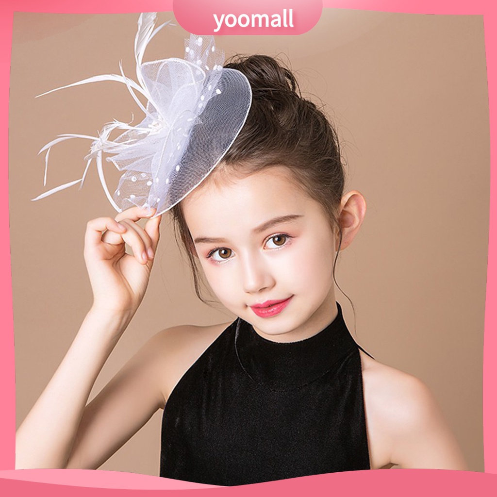 Băng Đô Cài Tóc Phối Lưới Đính Lông Vũ Thời Trang Cho Cô Dâu