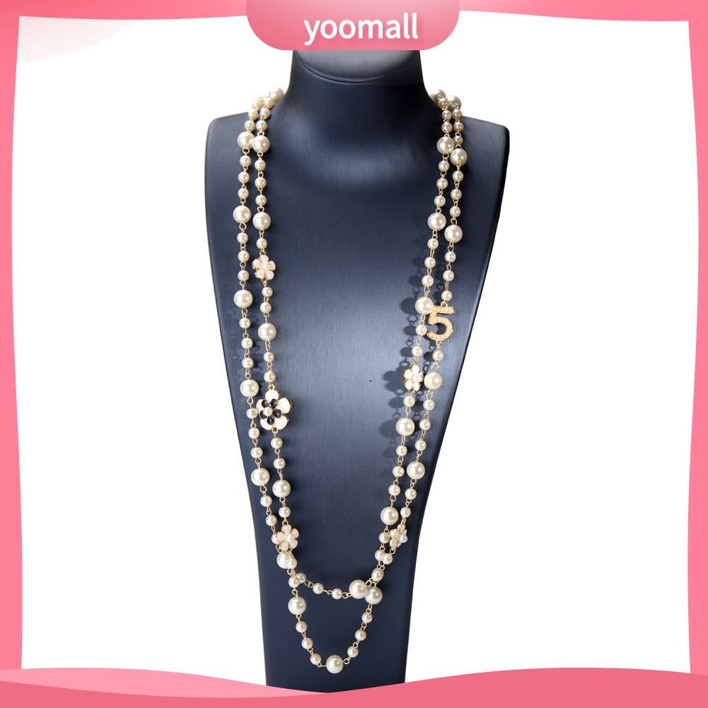 Vòng cổ Hai Lớp Mặt Số 5 Đính Ngọc Trai Nhân Tạo Thời Trang Dành Cho Nữ