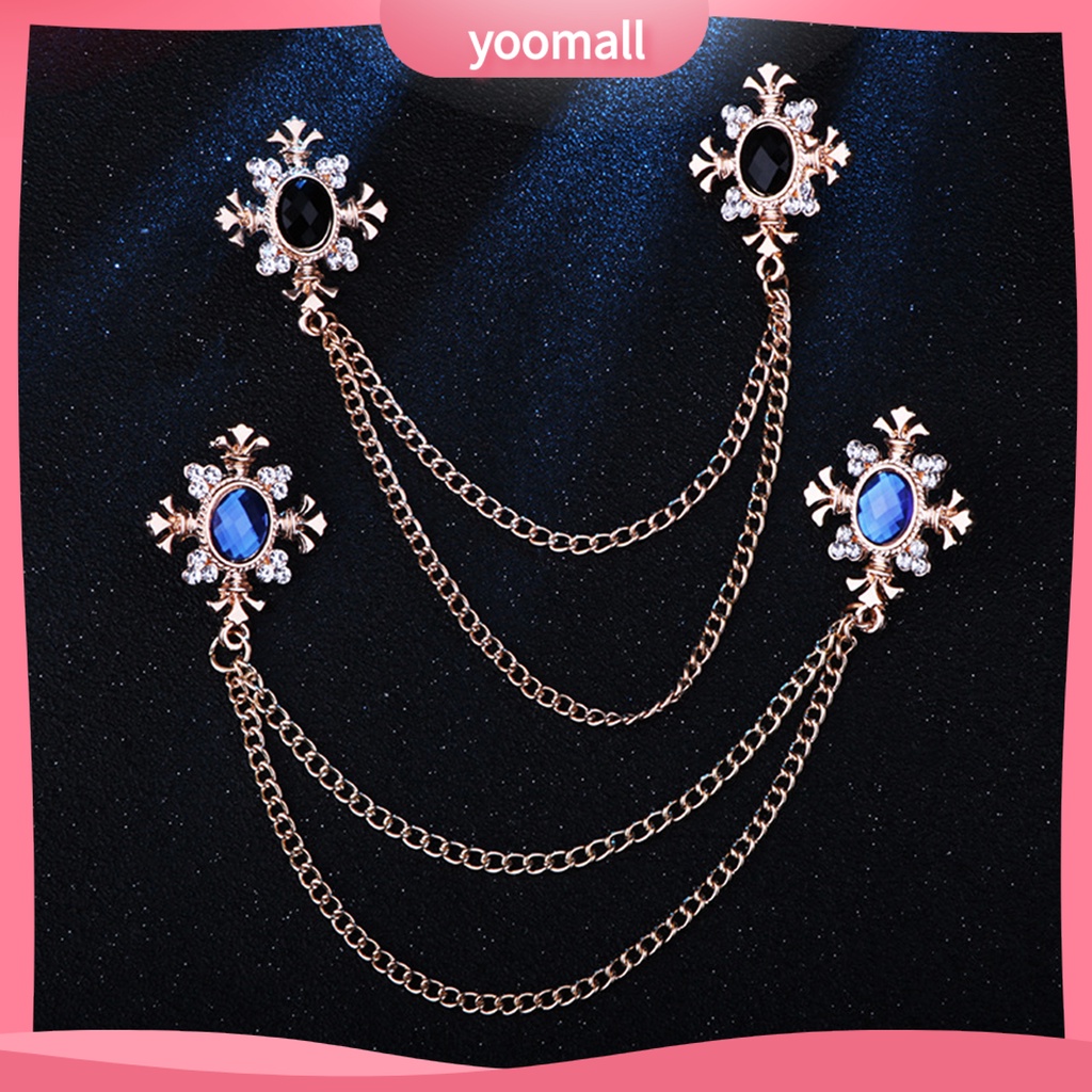 Ghim Cài Áo Đính Đá Phối Dây Xích Tua Rua Dễ Phối Đồ Thời Trang Dự Tiệc Cho Nam Và Nữ