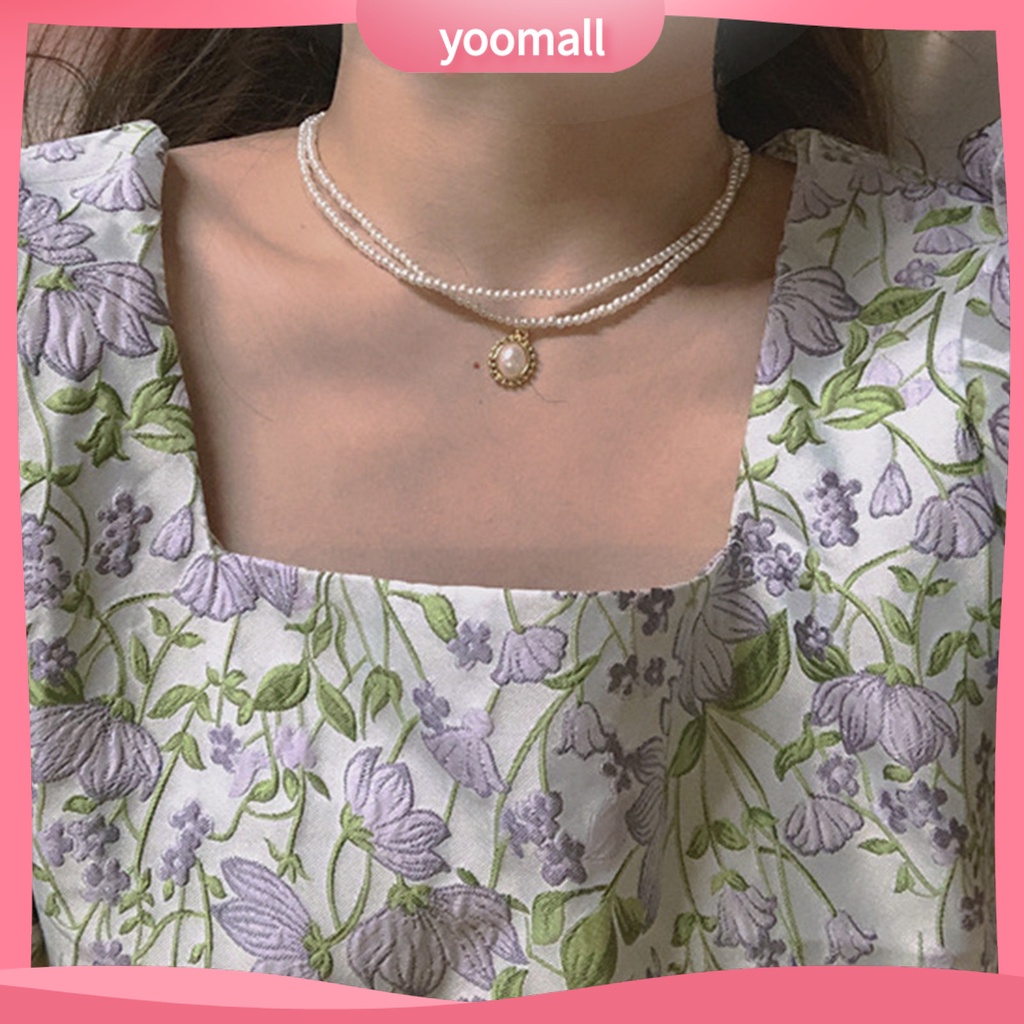 Vòng cổ Hai Lớp Đính Ngọc Trai Nhân Tạo Thời Trang Dành Cho Nữ