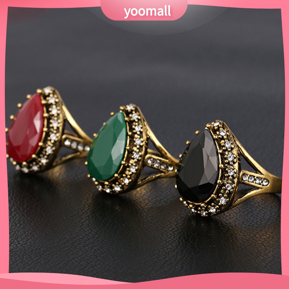 Nhẫn Đính Đá Hình Giọt Nước Phong Cách Vintage