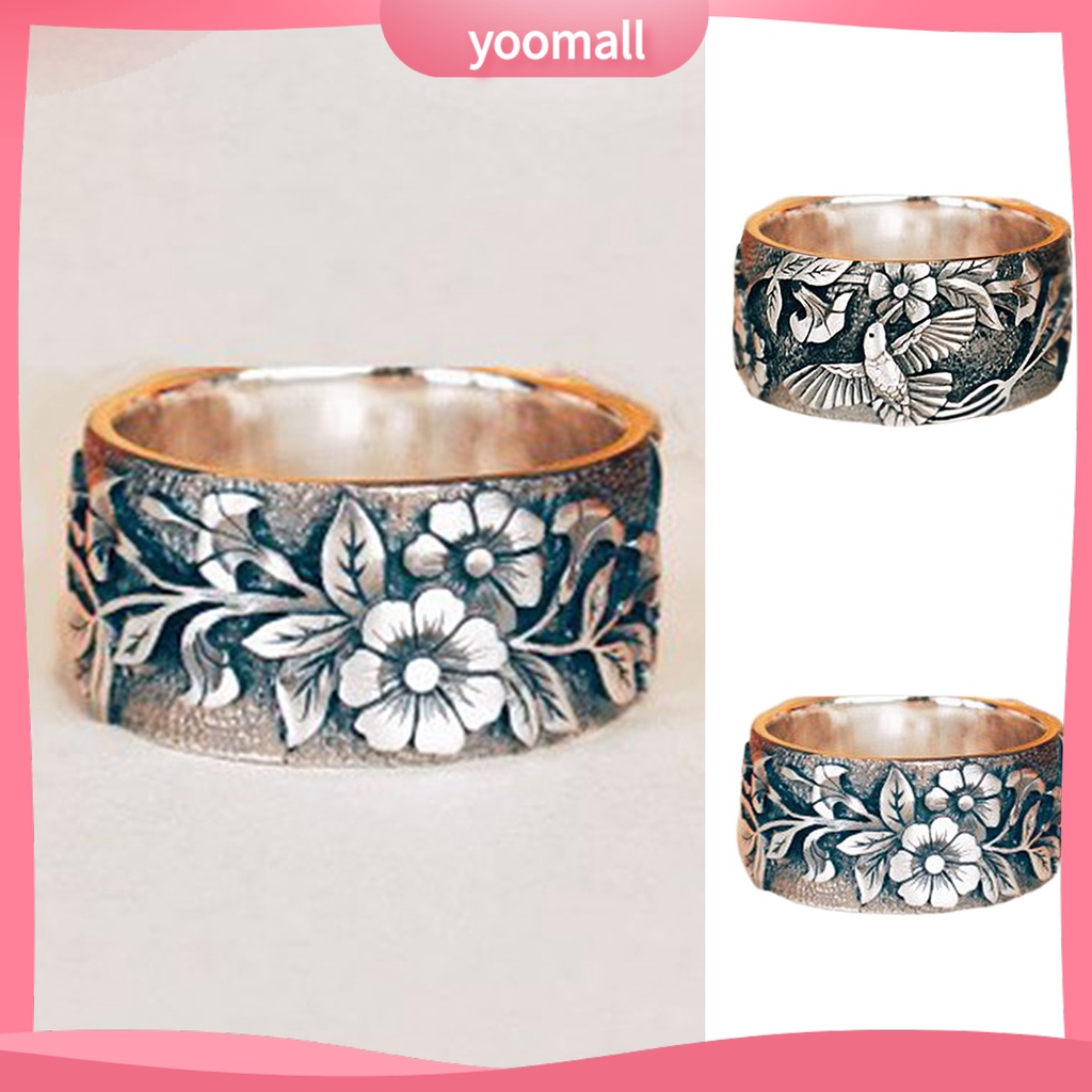 Nhẫn Hợp Kim Bản Rộng Họa Tiết Hoa / Chim Màu Sắc Cổ Điển Phong Cách Hip Hop Cho Nam Và Nữ