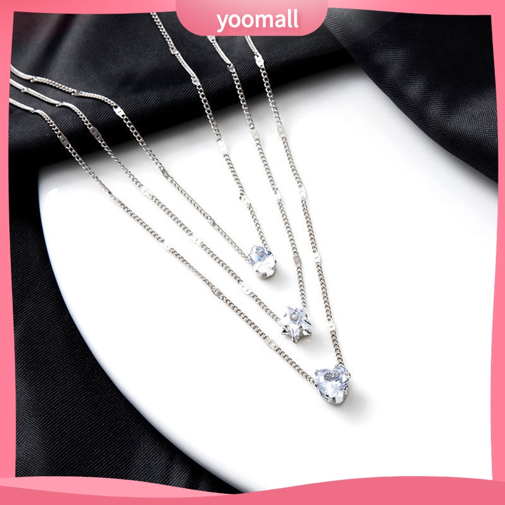 Vòng cổ Nhiều Tầng Mặt Trái Tim / Ngôi Sao Đính Đá Lấp Lánh Thời Trang Cho Nữ
