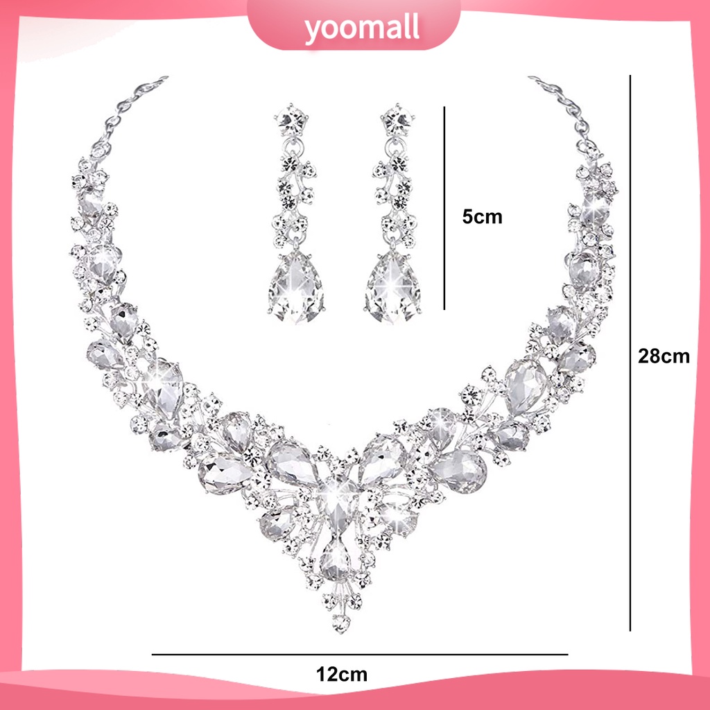 1 Set Vòng cổ Nối Dài Bông Tai Đính Đá Giả Kim Cương Lấp Lánh Cho Nữ