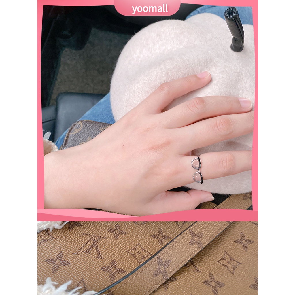 [YM] Nhẫn Dạng Mở Mặt Kính Có Thể Điều Chỉnh Cho Nữ Mặc Hàng Ngày