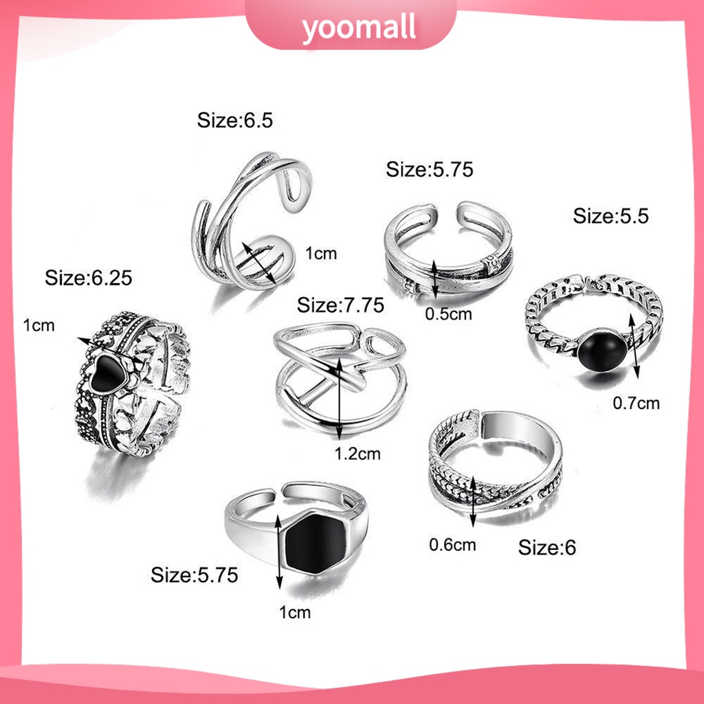 Set 7 Nhẫn Đeo Khớp Ngón Tay Kim Loại Đính Đá Thời Trang Cho Nữ