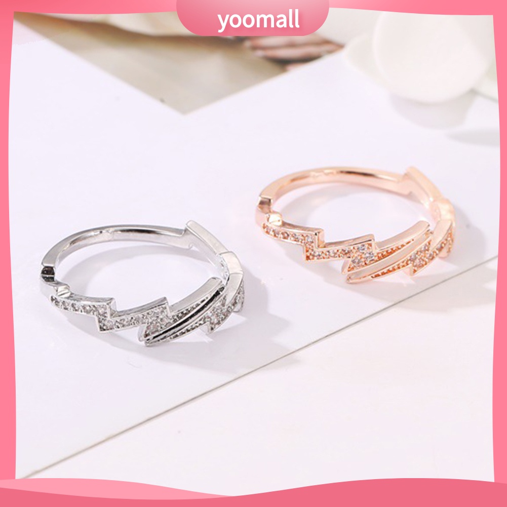 Nhẫn Mở Đính Đá Zircon Hình Tia Chớp Sáng Tạo Cho Nữ