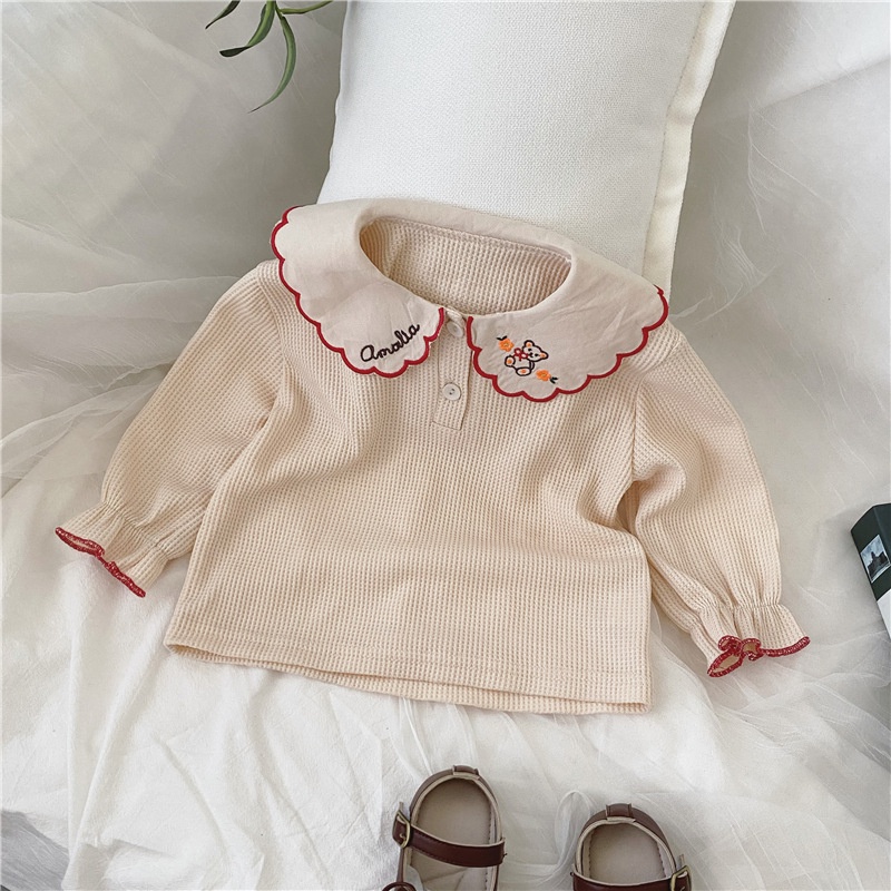 Bộ Áo Cổ Búp Bê + Chân Váy Yếm Denim Phong Cách Hàn Quốc Thời Trang Mùa Thu Mới Cho Bé Gái