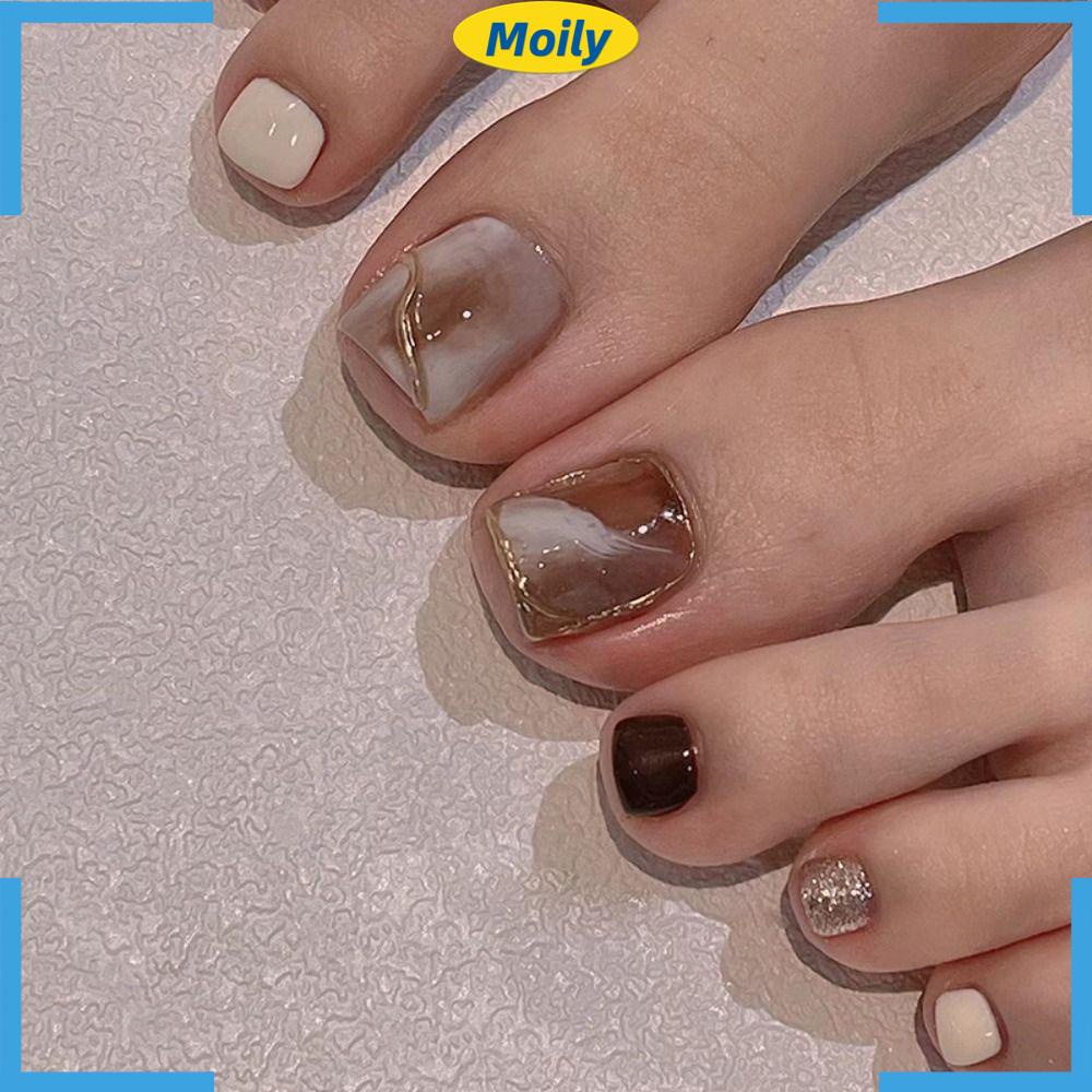 MOILYVN Set 24 Móng Chân Giả Hình Vuông Cho Nữ