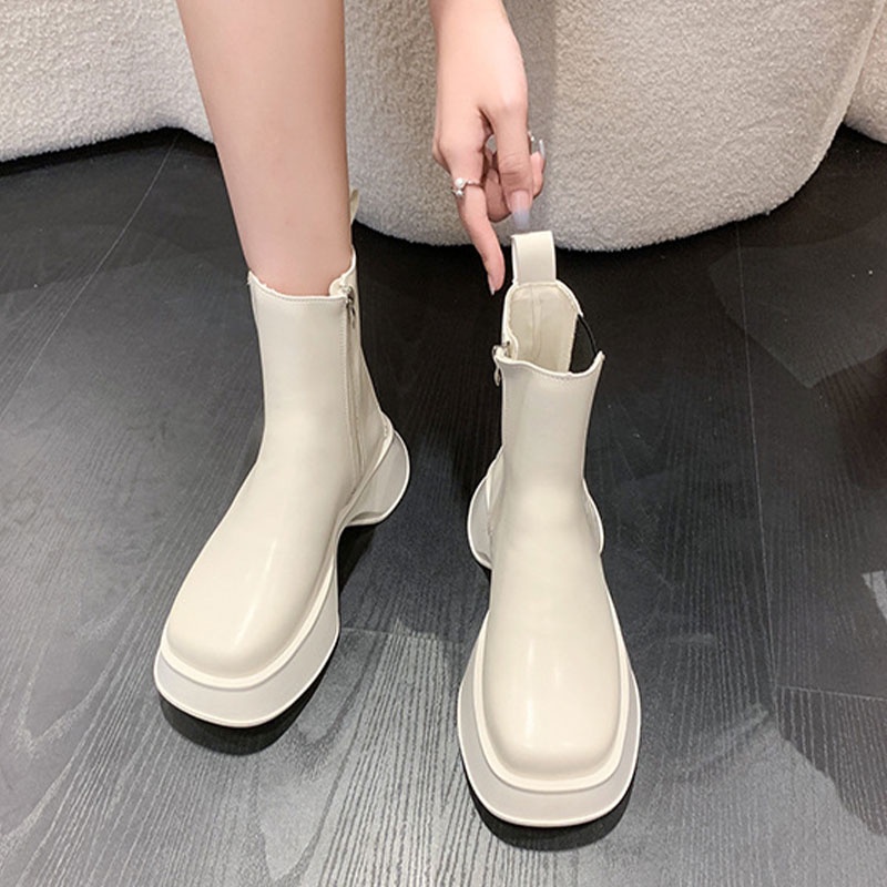 Qinos Giày Bốt Martinies Đế Xuồng Cá Tính Phong Cách Anh Quốc Mới Nổi Tiếng Trên Mạng Cho Nữ