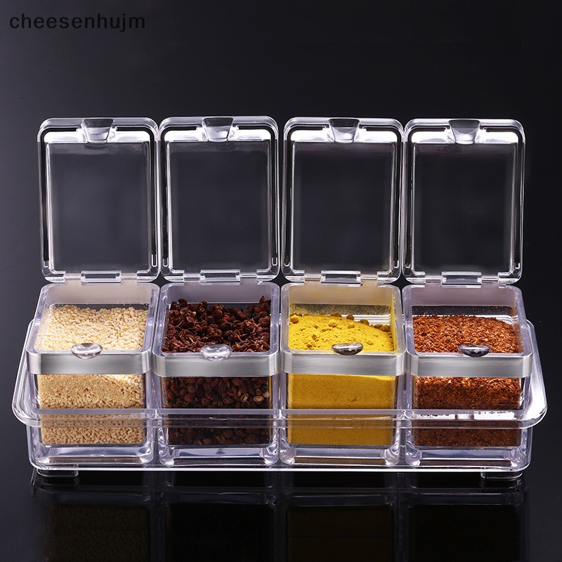 Hộp Đựng Gia Vị 4 Ngăn Bằng Acrylic Trong Suốt Đa Năng Tiện Dụng Cho Nhà Bếp