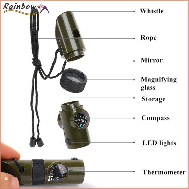 Còi Sinh Tồn Đa Năng 7 Trong 1 Có Đèn LED Và Dây Đeo Tiện Dụng