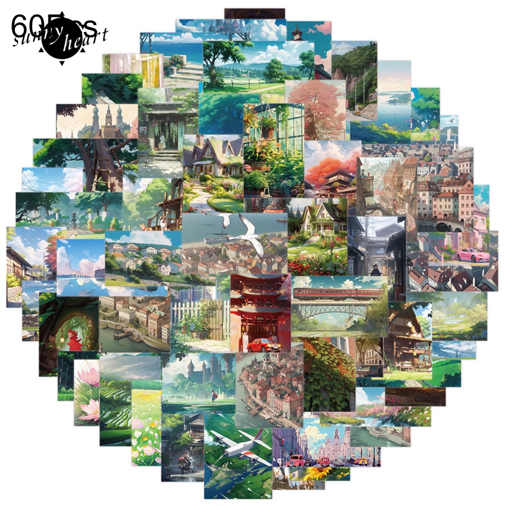 Sunnyheart Set 60 Miếng Dán Hình Dán Trang Trí Chai Nước Laptop Xe Hơi Ván Trượt Máy Tính Xe Đạp Sổ Lưu Niệm Đi Học