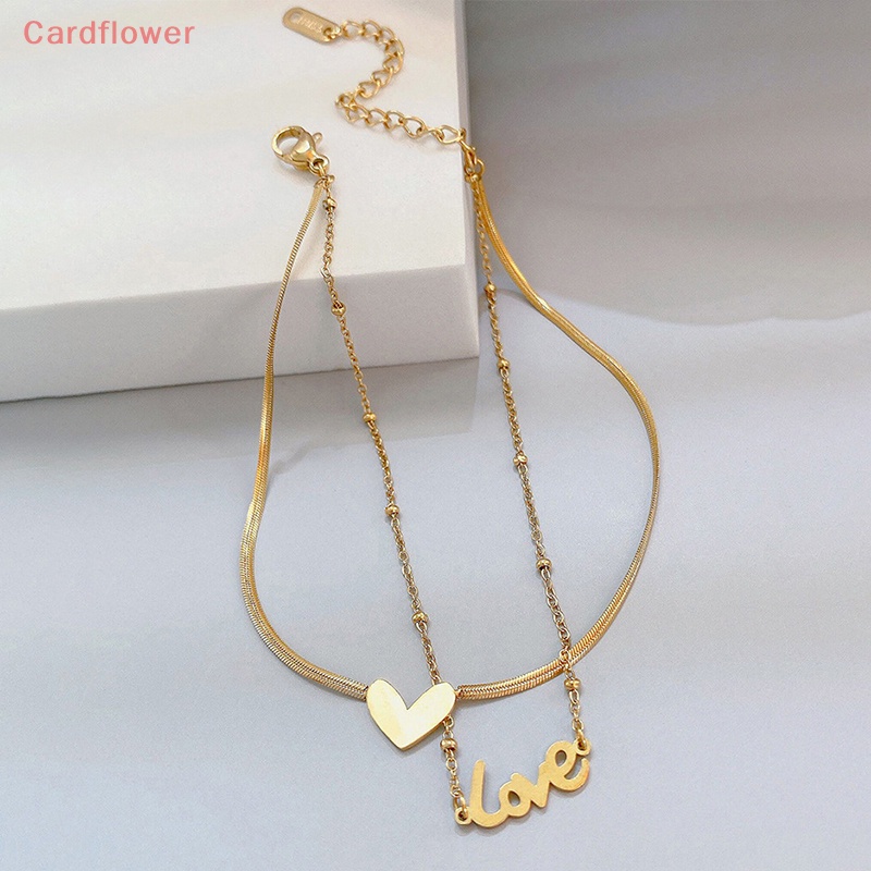 Lắc Chân Hai Lớp Bằng Thép Titan Màu Vàng Hình Trái Tim Thời Trang Cho Nữ