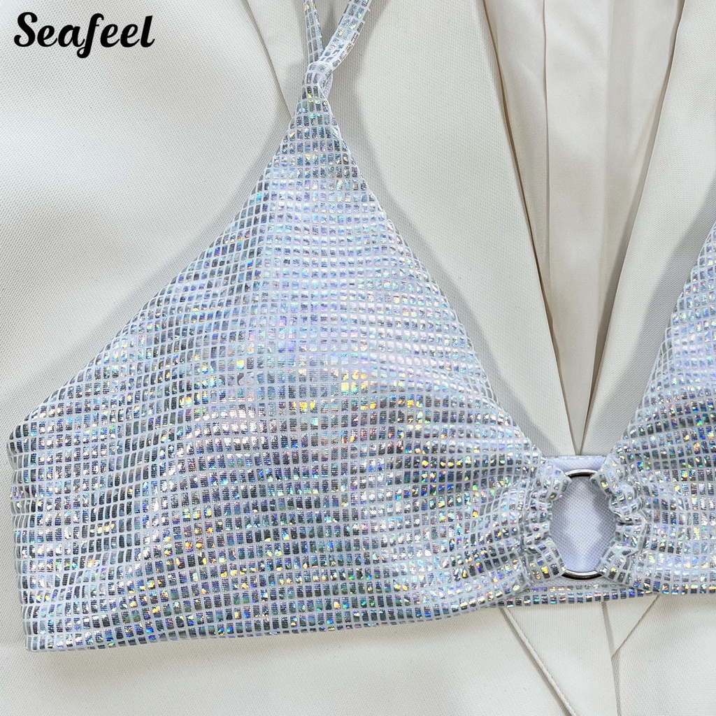 Bộ Bikini Hai Mảnh Có Dây Điều Chỉnh Màu Sắc Lấp Lánh Cho Nữ