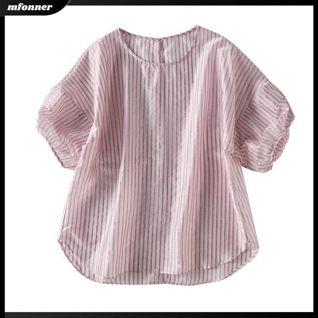 Áo Thun Tay Ngắn Cổ Tròn Họa Tiết Kẻ Sọc Ngang Thời Trang Mùa Hè Cho Nữ