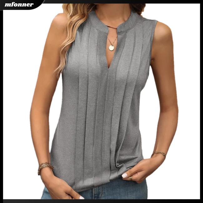Áo Tank Top Sát Nách Cổ Chữ V Xếp Ly Ôm Dáng Thoáng Khí Thời Trang Mùa Hè Cho Nữ