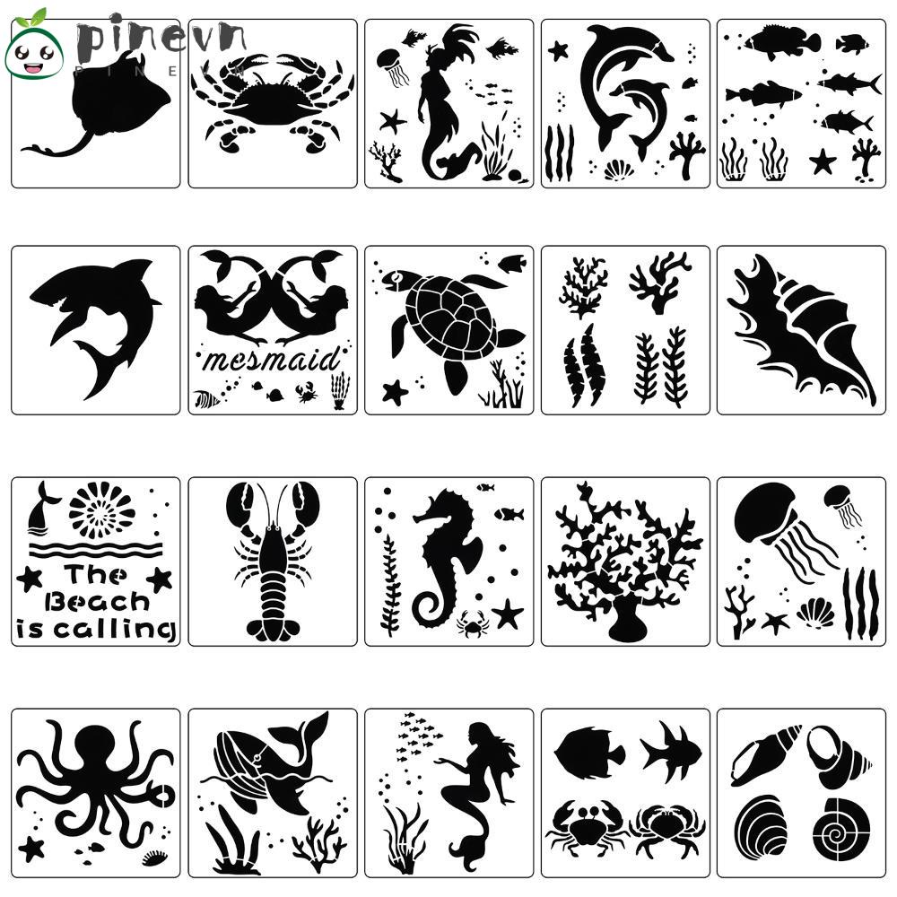 Set 16 / 20 Khuôn Vẽ Tranh Sơn Dầu Hình Sinh Vật Biển