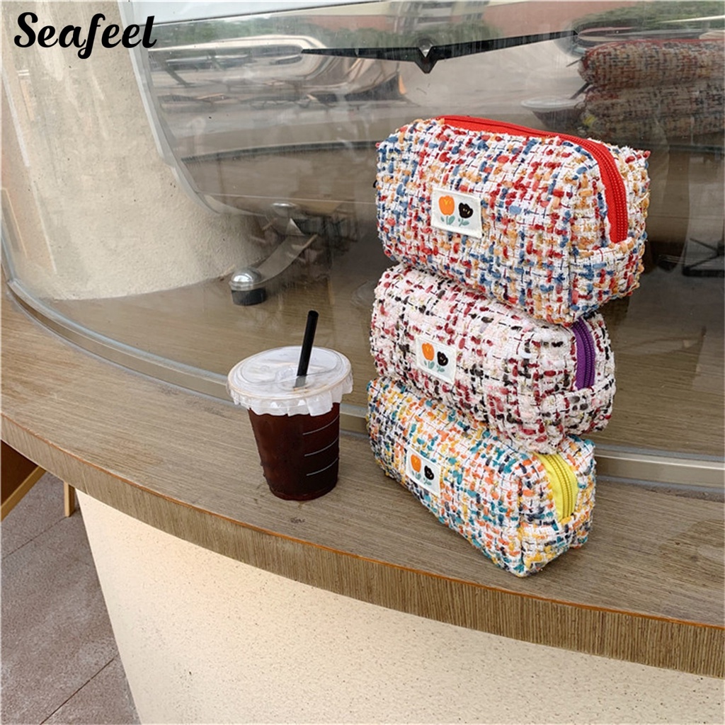 Túi Đựng Bút Bằng Polyester Chống Bụi Sức Chứa Lớn In Họa Tiết Hoa Có Khóa Kéo Cho Nữ