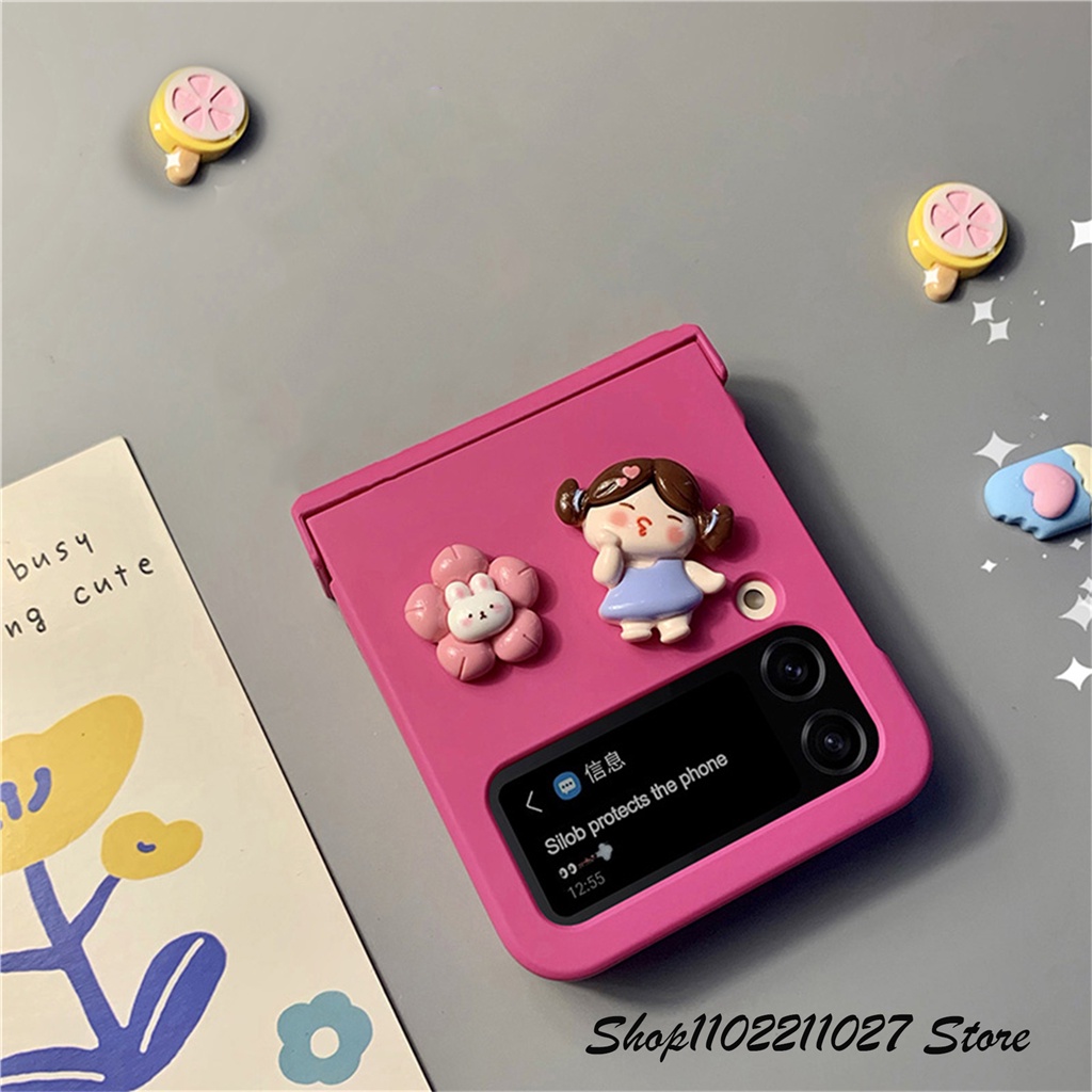 Bao Da Điện Thoại Nắp Gập Hình Thỏ Hoa Hồng Dễ Thương Cho Galaxy Z Flip 3 5G Z Flip3 Flip4 Zflip3 Zflip4 Z Flip 4