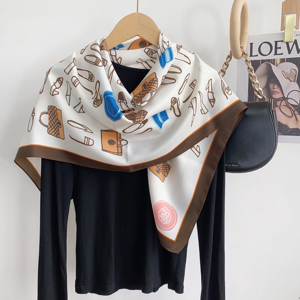 Xiaoxiang Khăn Quàng Cổ Vuông Bằng Lụa Chéo Hình Hoa Trà Màu Sắc Mơ Mộng Đơn Giản Đa Chức Năng Phong Cách Âu Mỹ Dành Cho Bạn Nữ