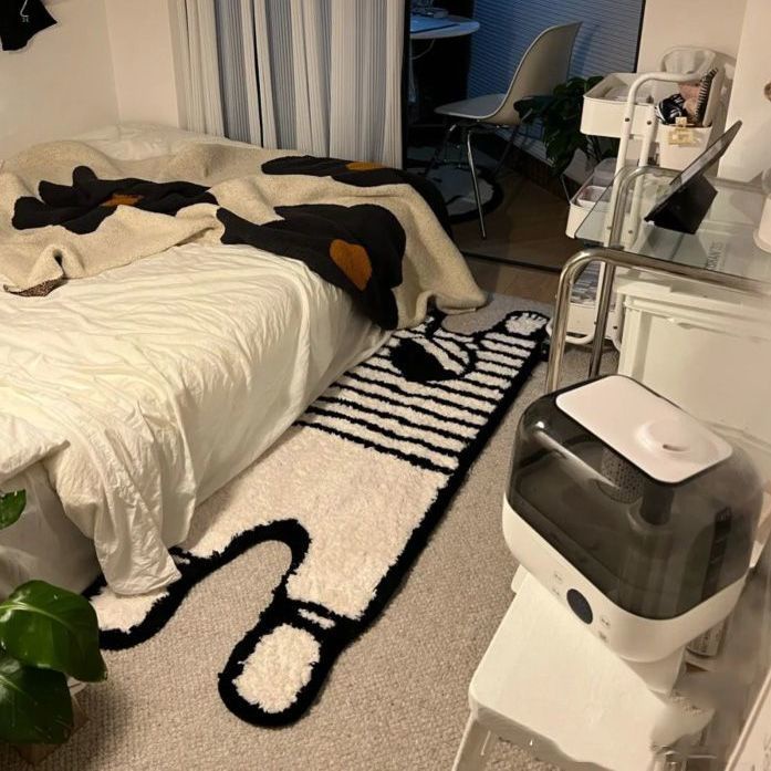 Thảm Lông Dày Chống Trượt Họa Tiết Kẻ Sọc Trắng Đen Đơn Giản Trang Trí Phòng Khách / Phòng Ngủ