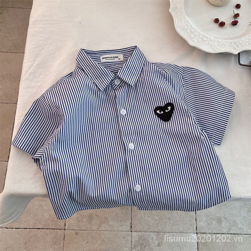 Áo Sơ Mi Cotton Ngắn Tay Họa Tiết Kẻ Sọc Phong Cách Hàn Quốc Mới 2023 Cho Bé Trai