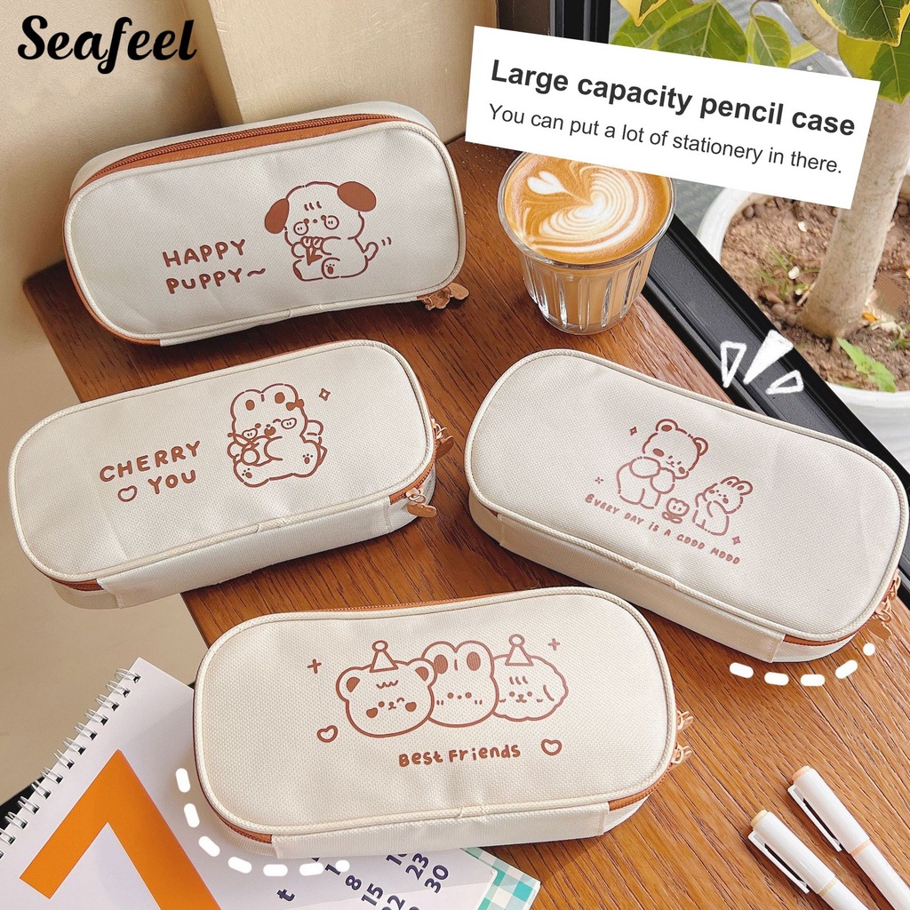 Túi Đựng Bút Dạng Lưới In Họa Tiết Gấu Hoạt Hình Dễ Thương