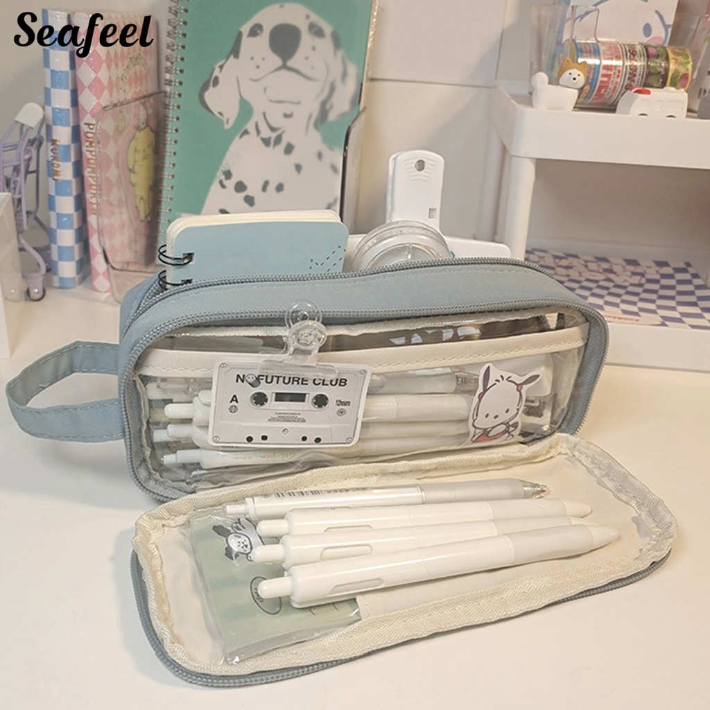 Hộp Đựng Bút Nhiều Ngăn Sức Chứa Lớn Có Khóa Kéo Và Tay Cầm Dành Cho Học Sinh